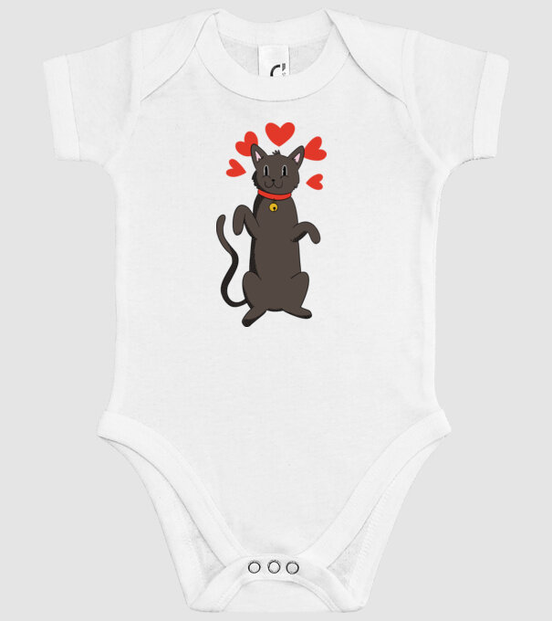 Pisică neagră dragoste model alb pe tricou