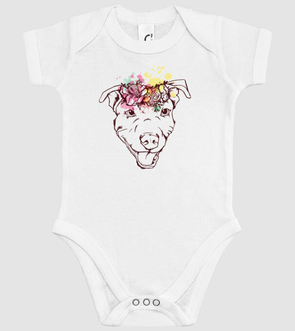 Floral Pitbull model alb pe tricou