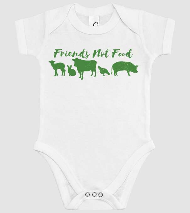 Friends Not Food Vegan model alb pe tricou