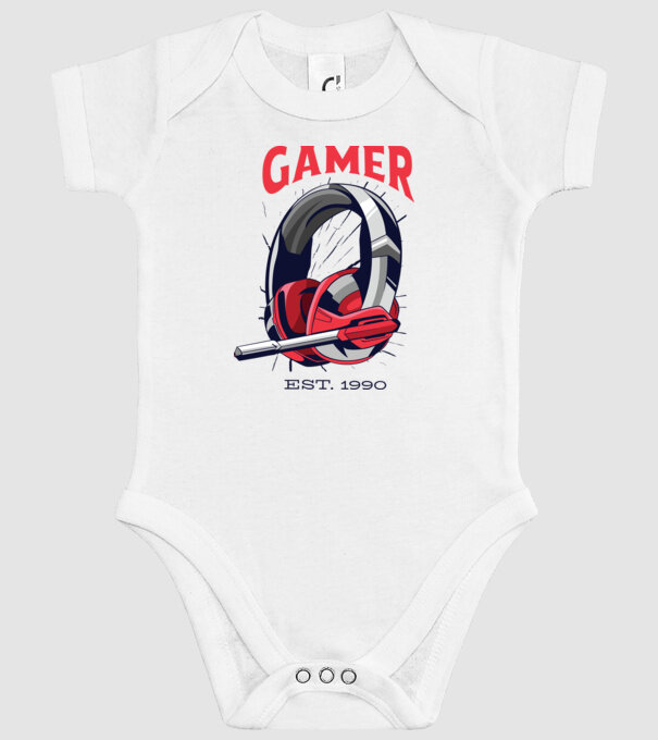 Gamer est. 1990 model alb pe tricou