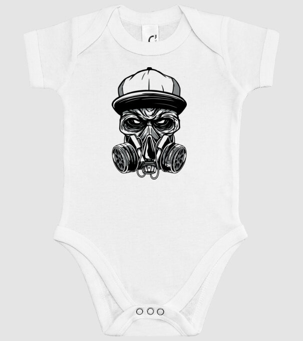 Mască de gaz Craniu model alb pe tricou