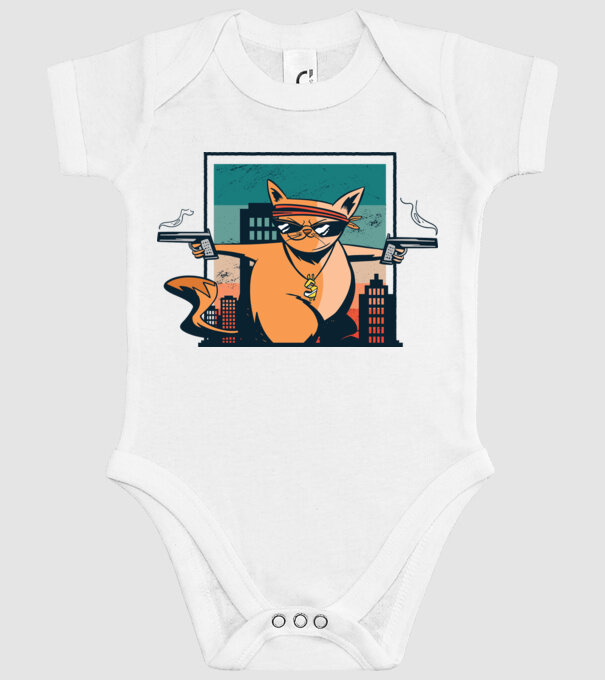 Pisică Gangster model alb pe tricou