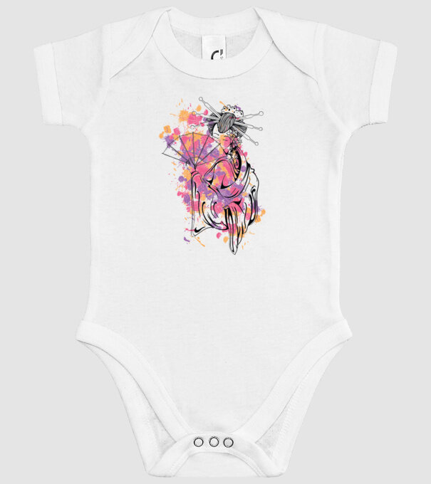 Geisha cu evantai model alb pe tricou