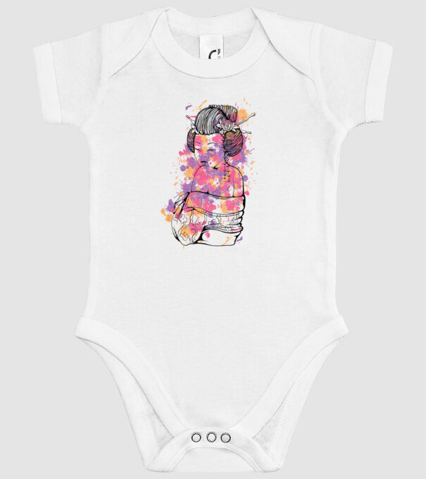 Geisha colorată model alb pe tricou