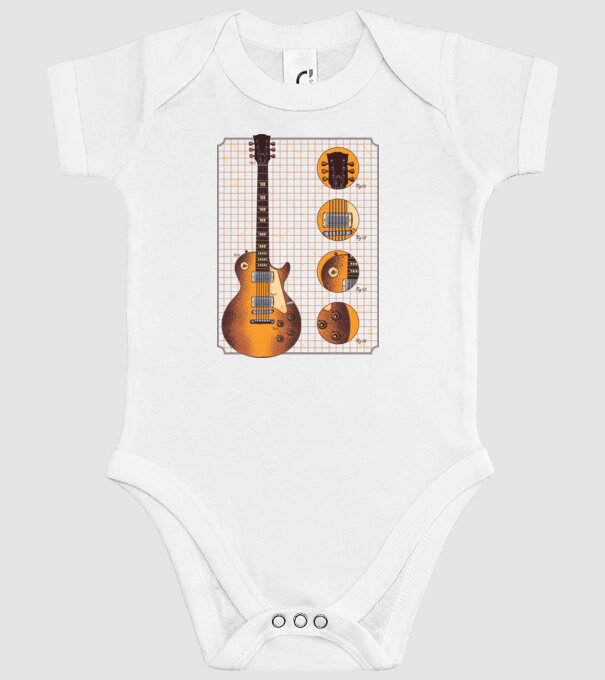 Gibson Chitară desen gold model alb pe tricou