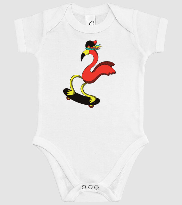 Flamingo Skateboarder model alb pe tricou