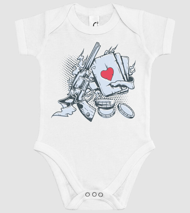 Gun with Cards model alb pe tricou