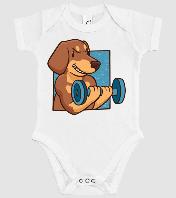Teckel body builder model alb pe tricou