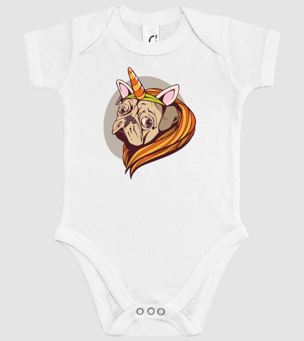 Halloween Mops în costum de Unicorn model alb pe tricou