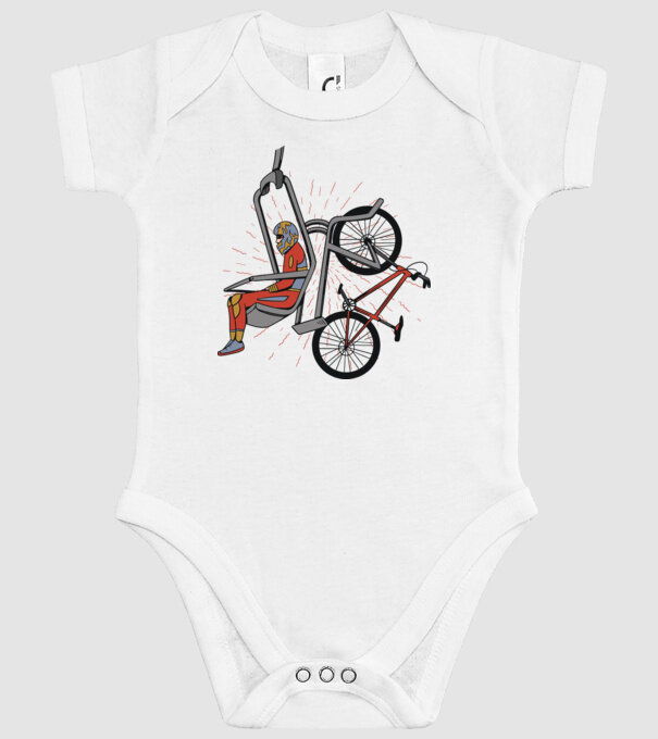 Biciclist montain bike pe teleferic model alb pe tricou