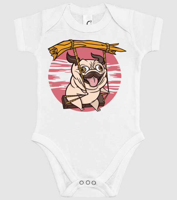 Mops cu leagăn model alb pe tricou