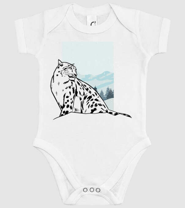 Leopard de zăpadă pisică mare model alb pe tricou