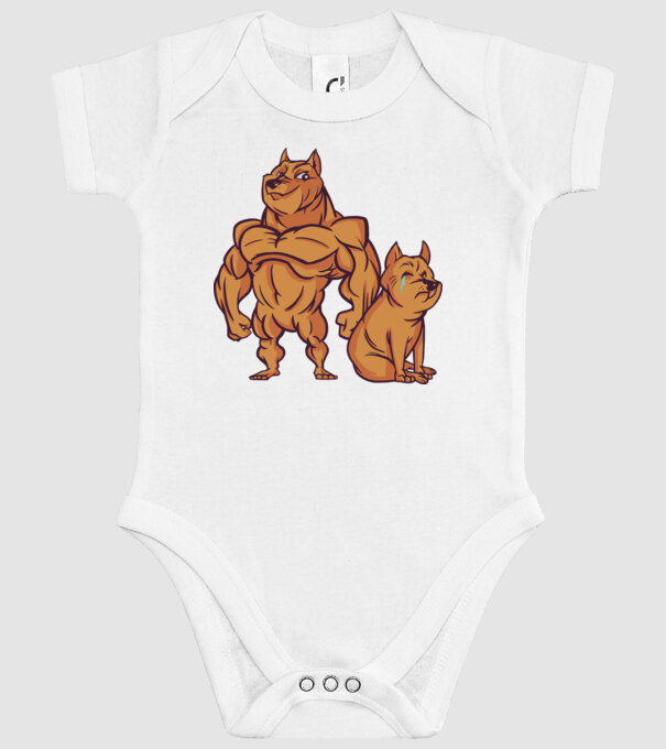 Câine musculos model alb pe tricou