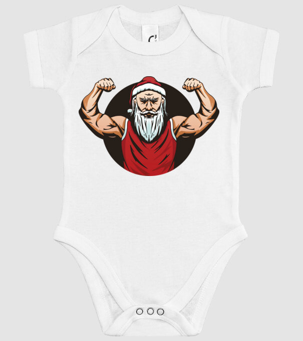 Moș Crăciun musculos model alb pe tricou