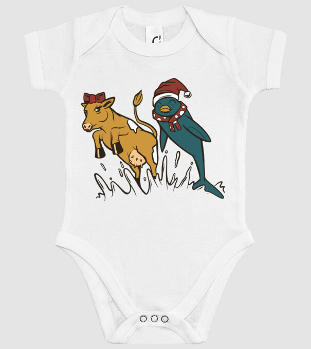Delfin și Vacă de Crăciun model alb pe tricou