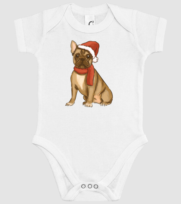 Bulldog francez de Crăciun model alb pe tricou