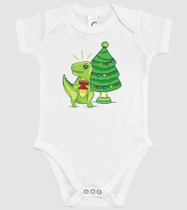 T-rex de Crăciun model alb pe tricou