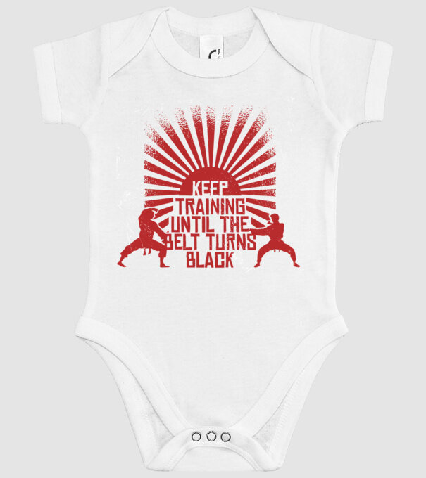 Keep Training until the Belt turns black model alb pe tricou