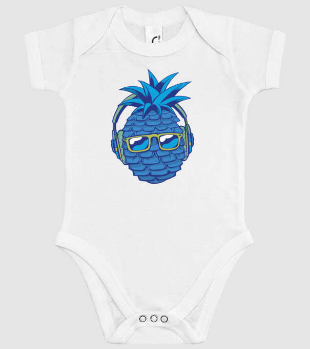Ananas albastru cu căști model alb pe tricou