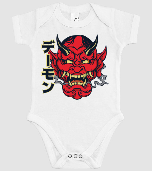 Mască demon chinez model alb pe tricou