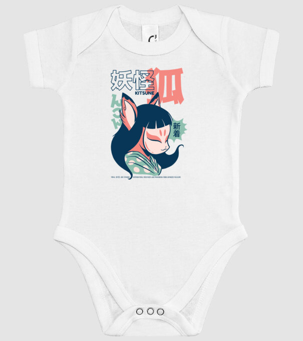 Kitsune Yokai Anime model alb pe tricou