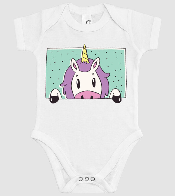 Unicorn curios model alb pe tricou