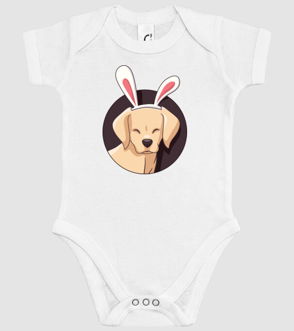 Iepuraș Labrador pentru Paște model alb pe tricou