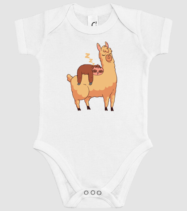 Leneș dormind pe Llama model alb pe tricou