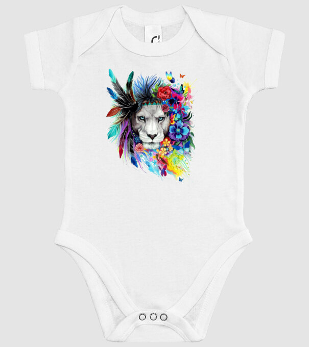 lion color jungle model alb pe tricou