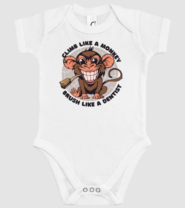 Periuță de dinți maimuță model alb pe tricou