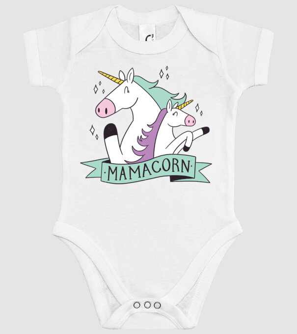 Mamacorn model alb pe tricou