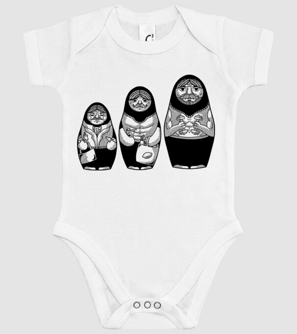 Păpuși Mamushka model alb pe tricou