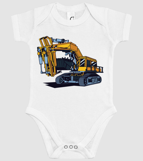Excavator model alb pe tricou