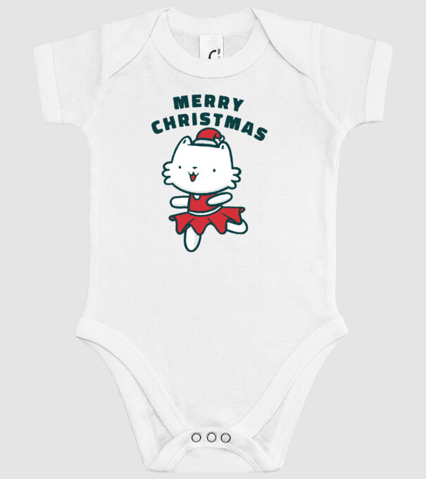 Pisică Merry Christmas model alb pe tricou