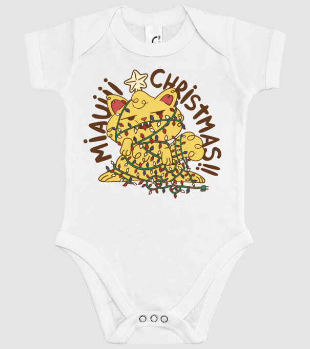Miauiii Crăciun cu pisică model alb pe tricou