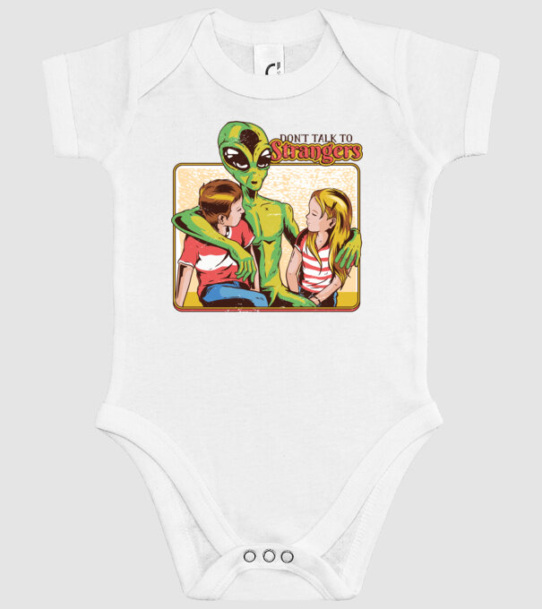 Nu vorbi cu străini tricou amuzant Alien model alb pe tricou