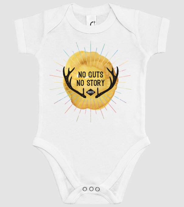 No guts no stories model alb pe tricou