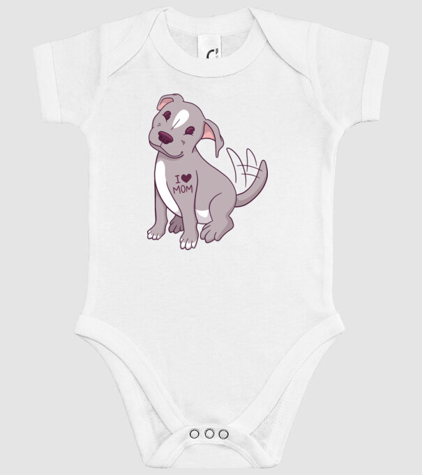 Pitbull - I Love Mom model alb pe tricou