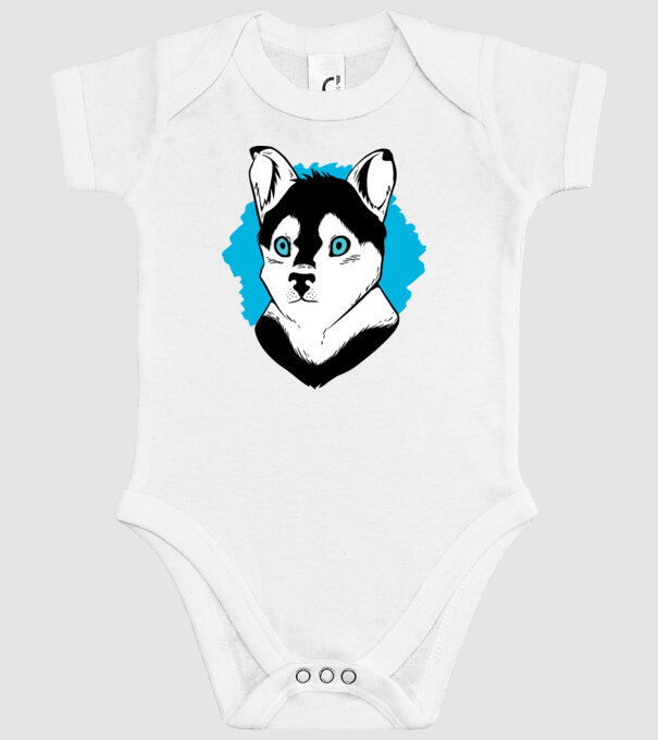 Câine Pomsky model alb pe tricou