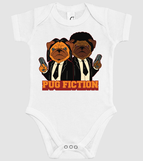 Pug Fiction Pugs Mops Pulp Fiction parodie model alb pe tricou