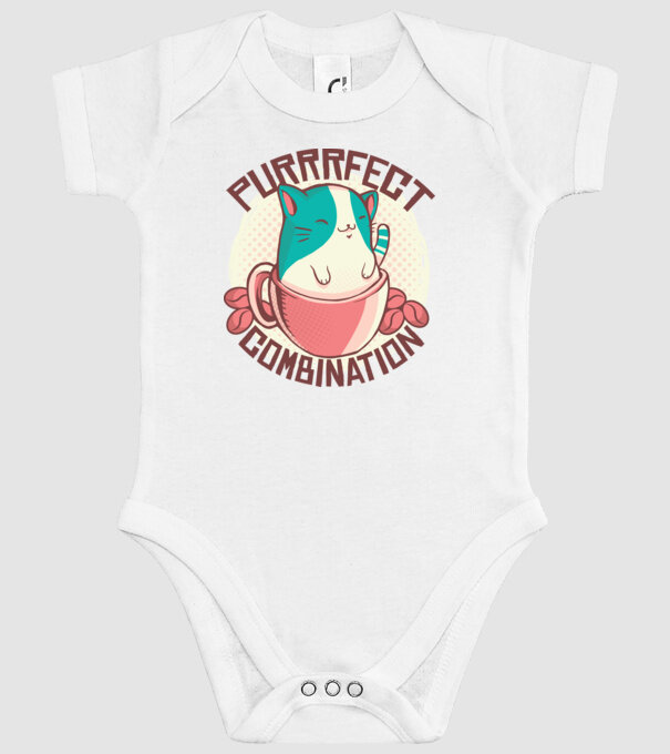 Purrrfect Combination Cafea cu pisică model alb pe tricou