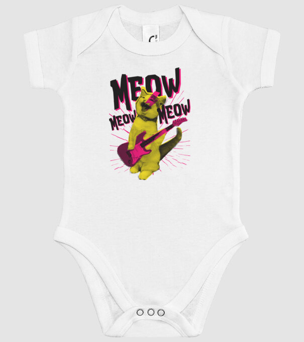 Pisică Rocker Meow model alb pe tricou