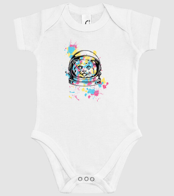 Space Cat model alb pe tricou