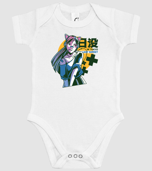 Fată Anime Sunset Tokyo model alb pe tricou