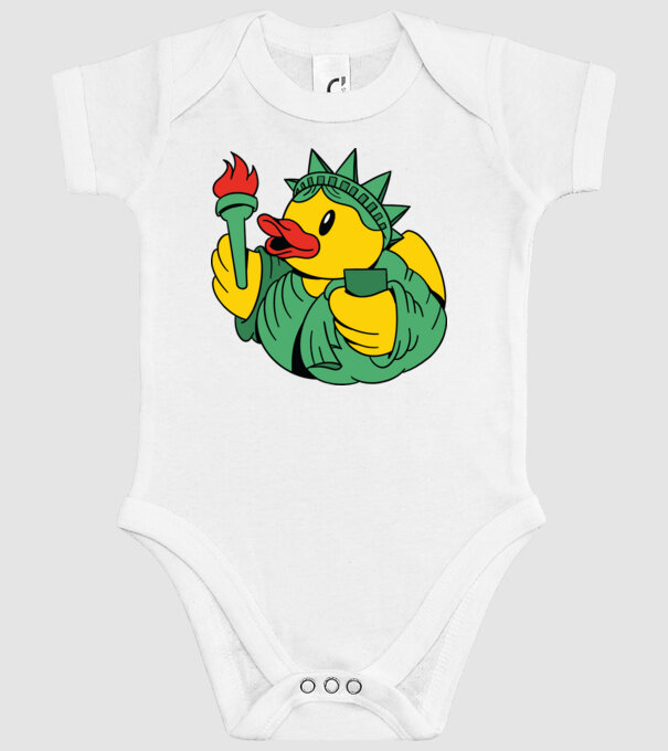 Rățușcă de cauciuc Statuia Libertății model alb pe tricou