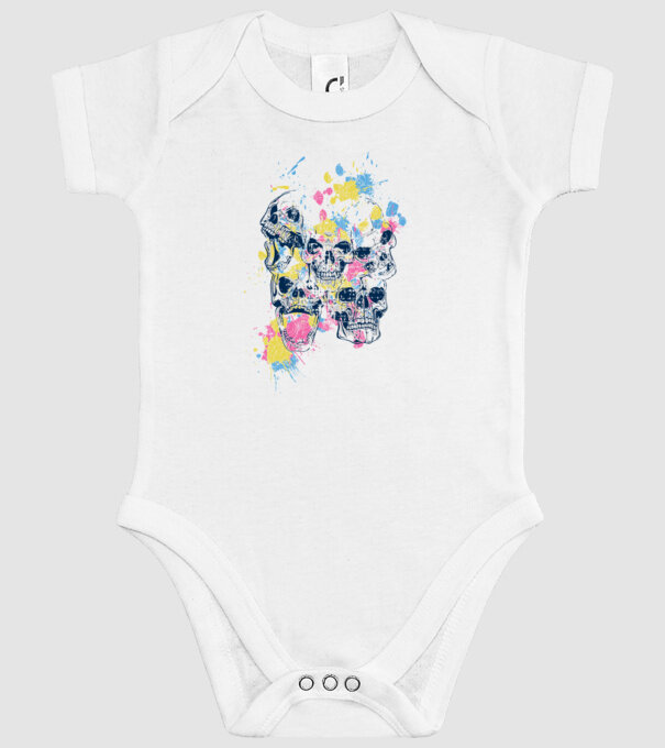 Cranii colorate model alb pe tricou