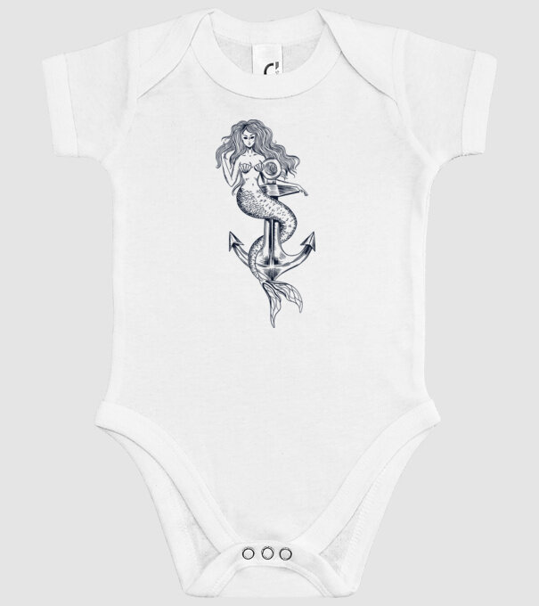 Ancoră sirenă model alb pe tricou