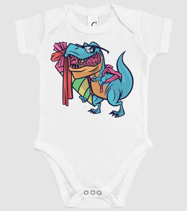 Elev T-rex model alb pe tricou