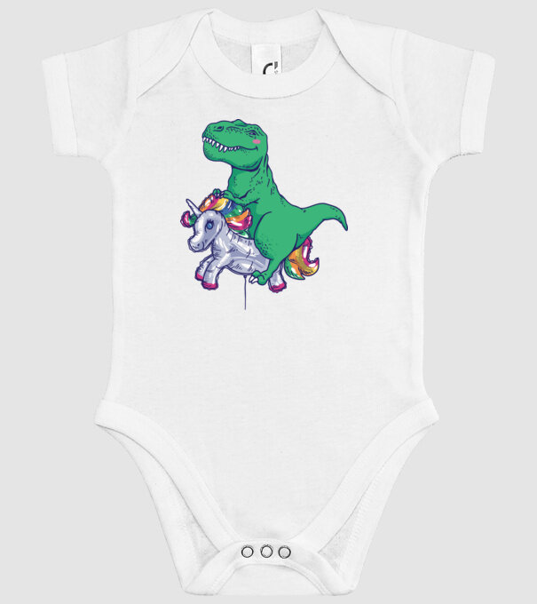 T-rex pe Unicorn balon model alb pe tricou