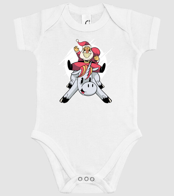 Moș Crăciun pe unicorn model alb pe tricou